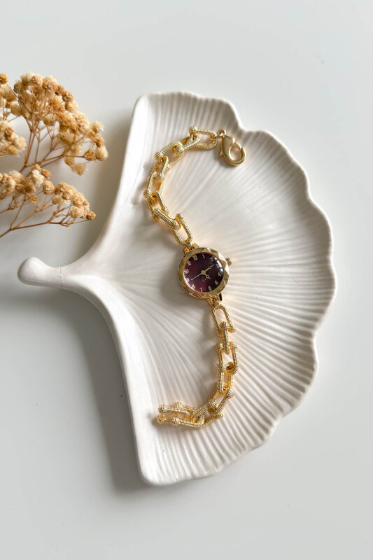 Gia Bordo Kadran Tasarım Gold Çelik Kordon Kadın Kol Saati - 1