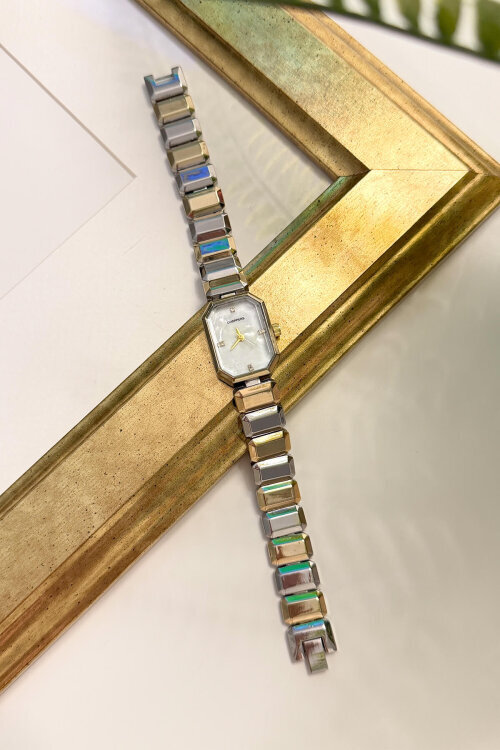 Glow Geometrik Gold-Silver Sedefli Kadran Çelik Kordon Kadın Kol Saati - 1