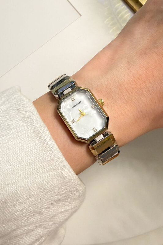 Glow Geometrik Gold-Silver Sedefli Kadran Çelik Kordon Kadın Kol Saati - 2