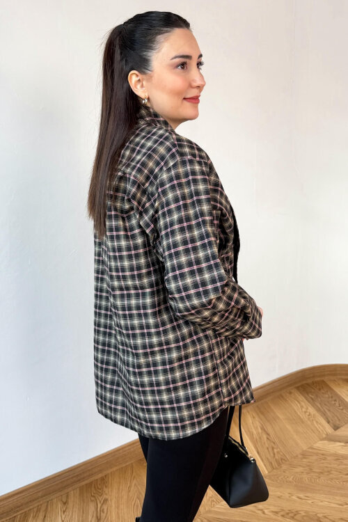 GML-0743 Kahve - Kırmızı Ekose Fular Detaylı Gömlek - 4