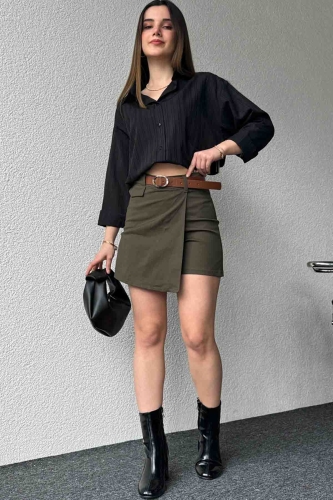 GML-10237 Siyah Çizgili Pamuklu Kumaş Gömlek - 1