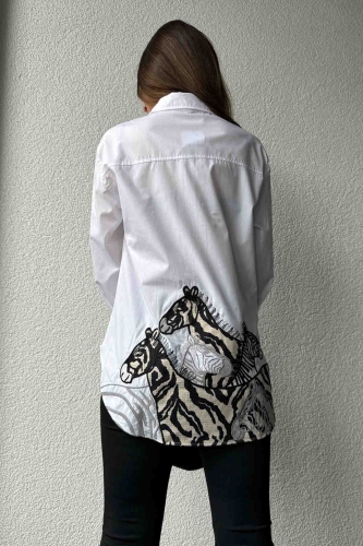 GML-10239 Beyaz Zebra Desenli Pamuklu Kumaş - 7