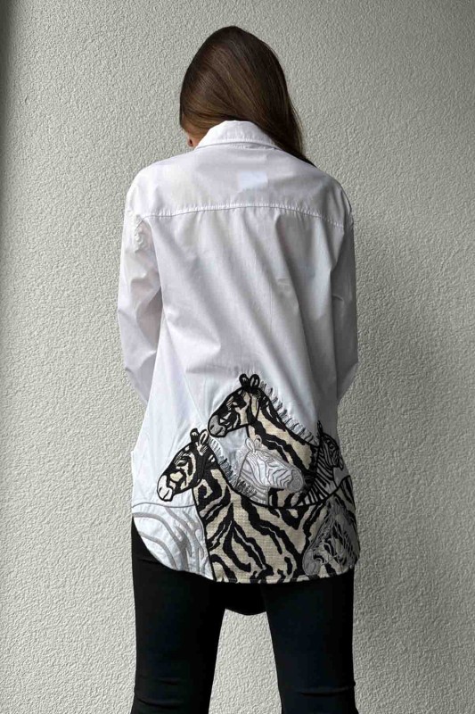 GML-10239 Beyaz Zebra Desenli Pamuklu Kumaş - 7