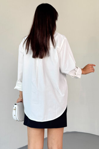 GML-10246 Beyaz Yaka Taşlı ve İncili Salaş Gömlek - 6