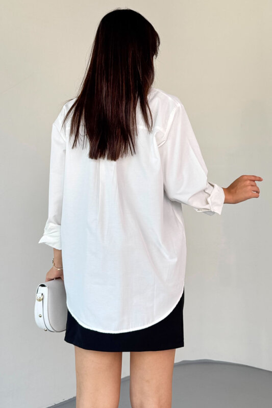 GML-10246 Beyaz Yaka Taşlı ve İncili Salaş Gömlek - 6