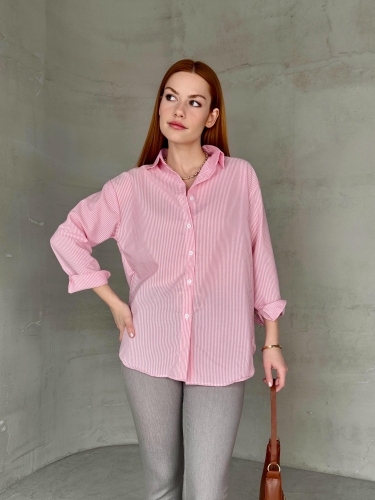 GML-10249 Pembe Çizgili Poplin Kumaş Salaş Gömlek