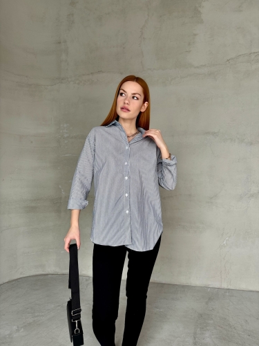 GML-10249 Siyah Çizgili Poplin Kumaş Salaş Gömlek - Cappmoda (1)