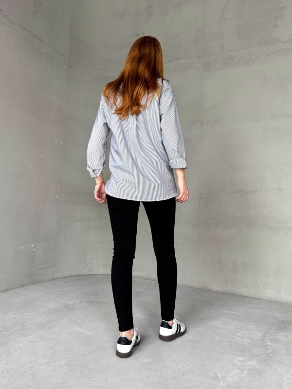 GML-10249 Siyah Çizgili Poplin Kumaş Salaş Gömlek - 4