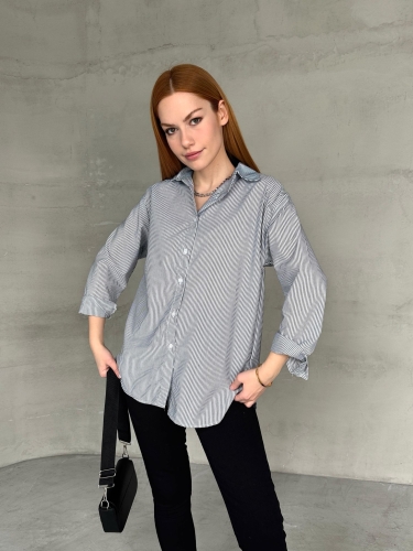 GML-10249 Siyah Çizgili Poplin Kumaş Salaş Gömlek - Cappmoda