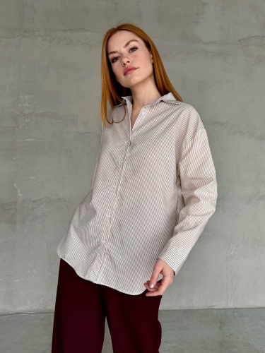 GML-10249 Vizon Çizgili Poplin Kumaş Salaş Gömlek - 3