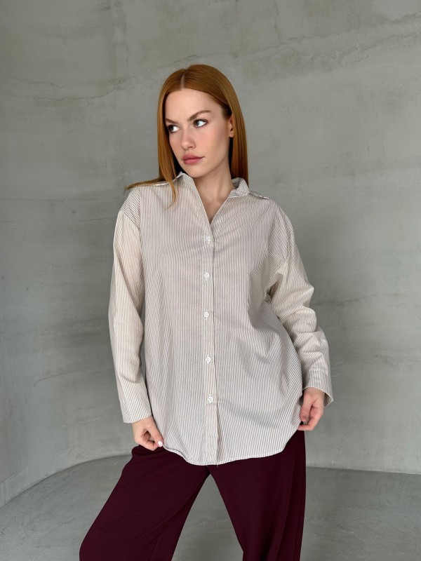 GML-10249 Vizon Çizgili Poplin Kumaş Salaş Gömlek - 1