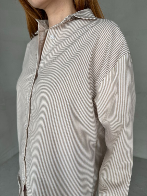 GML-10249 Vizon Çizgili Poplin Kumaş Salaş Gömlek - 2