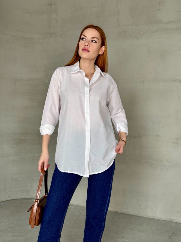 GML-10250 Beyaz Poplin Kumaş Salaş Gömlek - 3