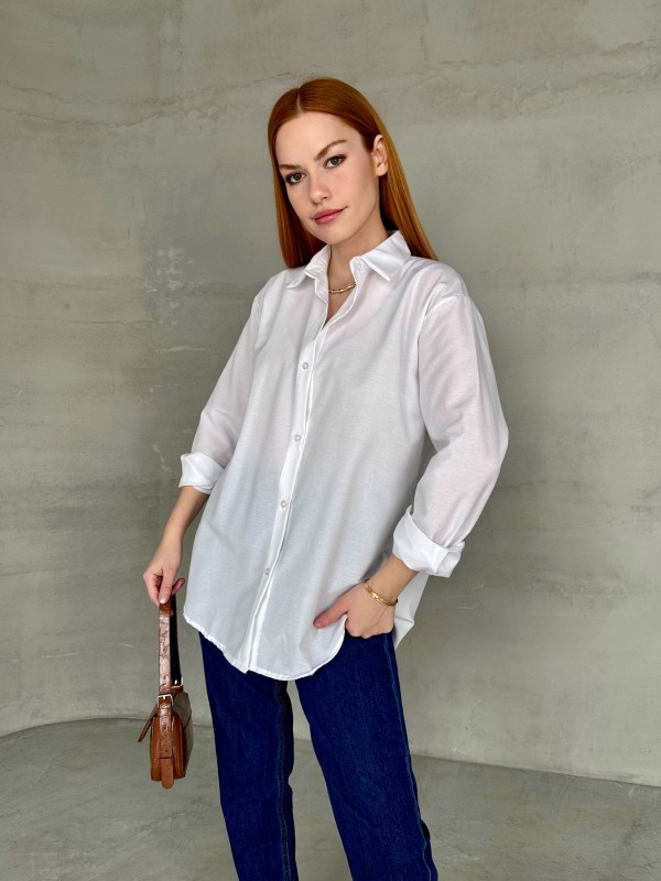 GML-10250 Beyaz Poplin Kumaş Salaş Gömlek - 1