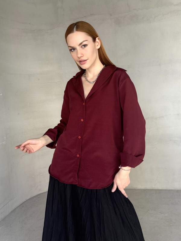 GML-10250 Bordo Poplin Kumaş Salaş Gömlek - 1