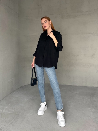 GML-10250 Siyah Poplin Kumaş Salaş Gömlek - 1