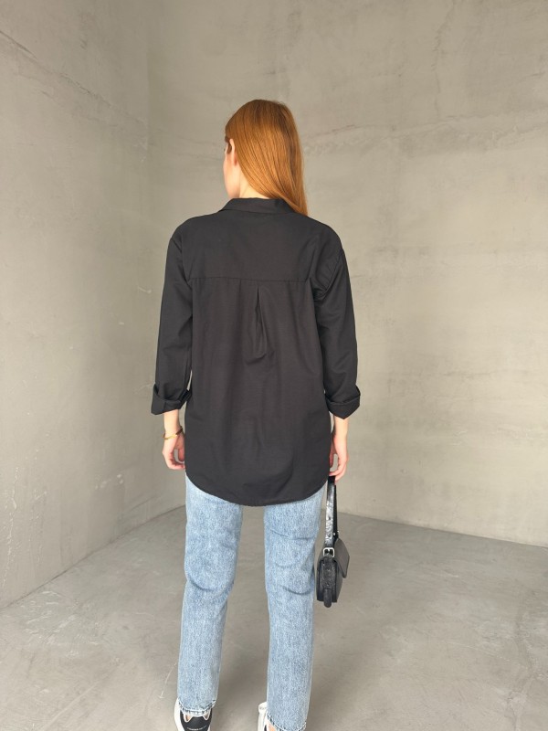 GML-10250 Siyah Poplin Kumaş Salaş Gömlek - 3