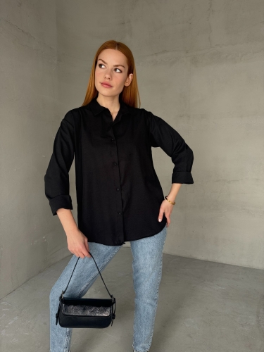 GML-10250 Siyah Poplin Kumaş Salaş Gömlek - 2