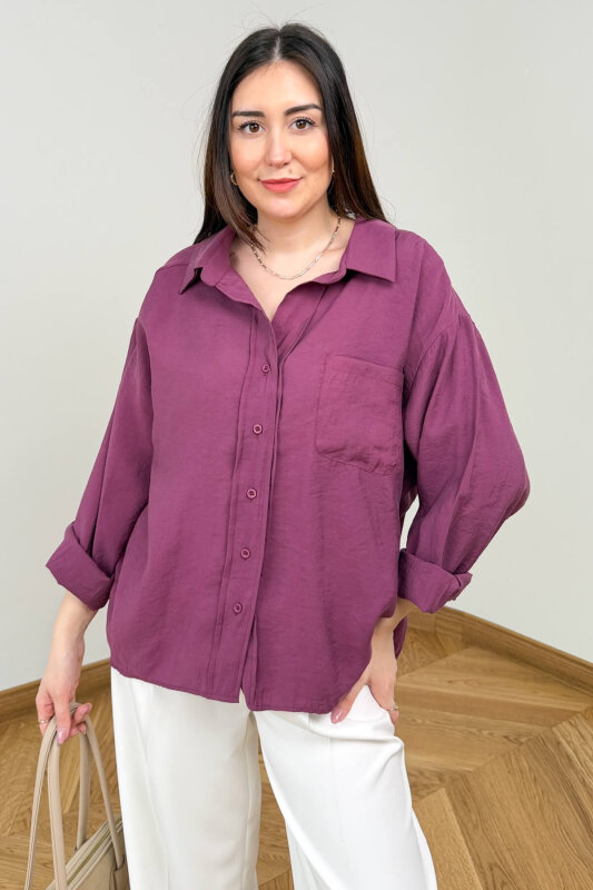 GML-10266 Bordo Soft Tensel Pamuklu Basic Gömlek - 4