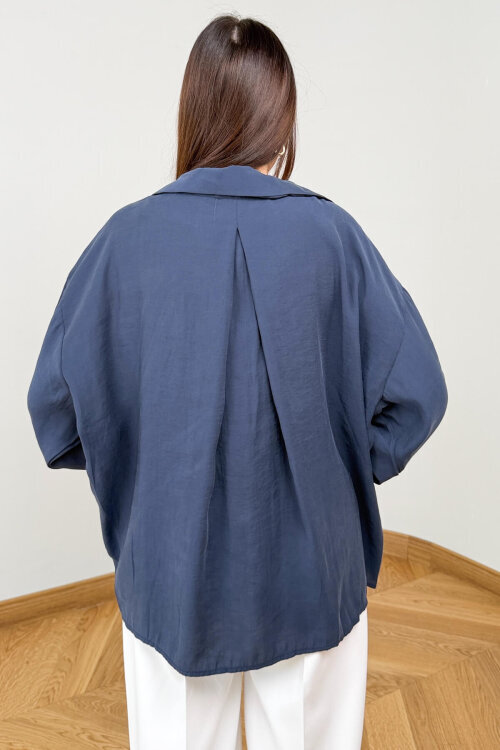 GML-10266 İndigo Soft Tensel Pamuklu Basic Gömlek - 4