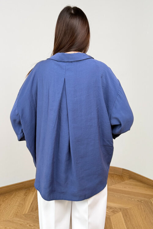 GML-10266 Mavi Soft Tensel Pamuklu Basic Gömlek - 3