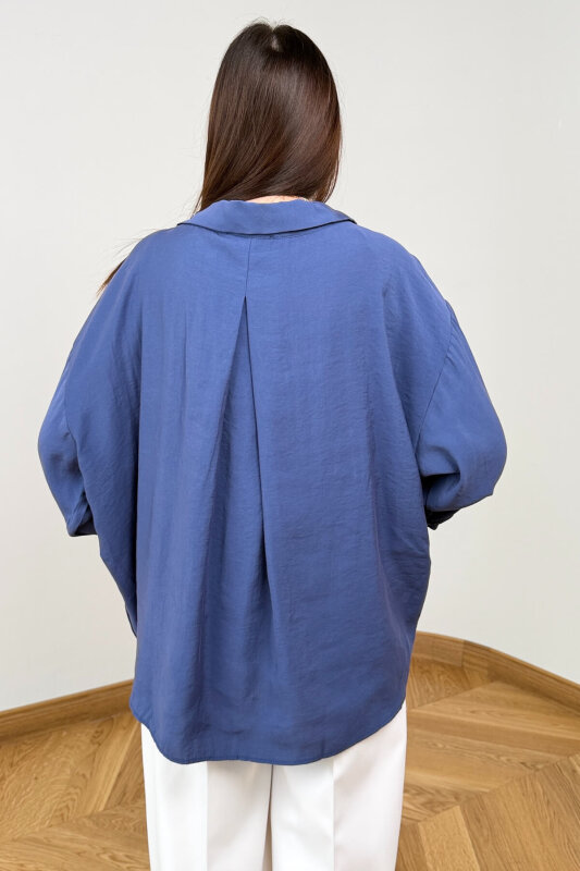 GML-10266 Mavi Soft Tensel Pamuklu Basic Gömlek - 3