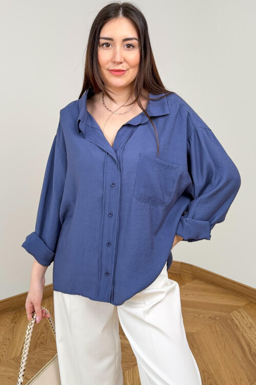 GML-10266 Mavi Soft Tensel Pamuklu Basic Gömlek - 4