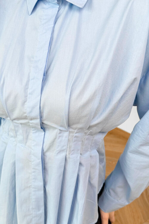 GML-10267 Mavi Pensli ve Tasarım Kesim Trikoton Gömlek - 4