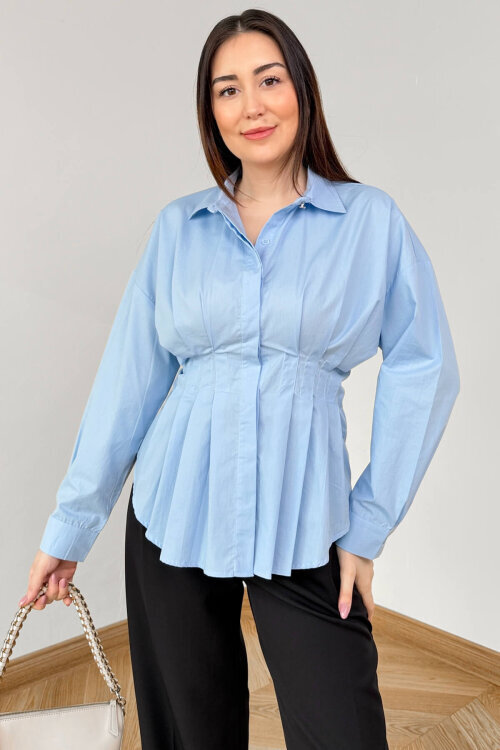 GML-10267 Mavi Pensli ve Tasarım Kesim Trikoton Gömlek - 2