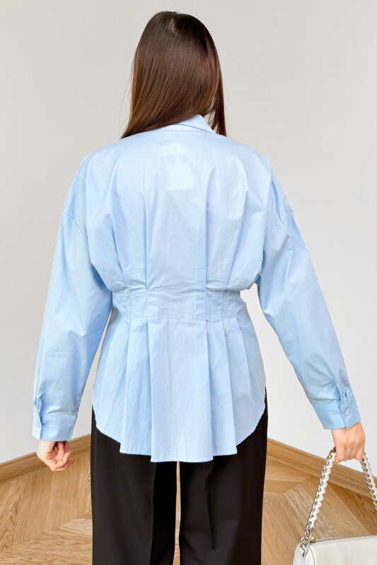 GML-10267 Mavi Pensli ve Tasarım Kesim Trikoton Gömlek - 3