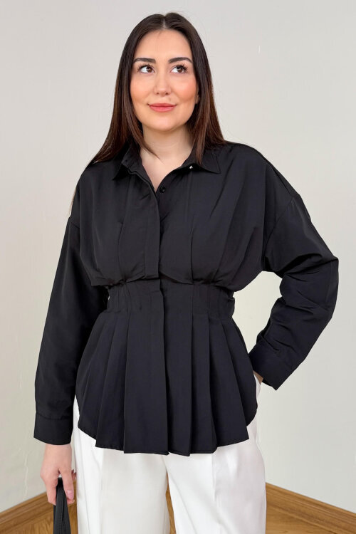 GML-10267 Siyah Pensli ve Tasarım Kesim Trikoton Gömlek (1)