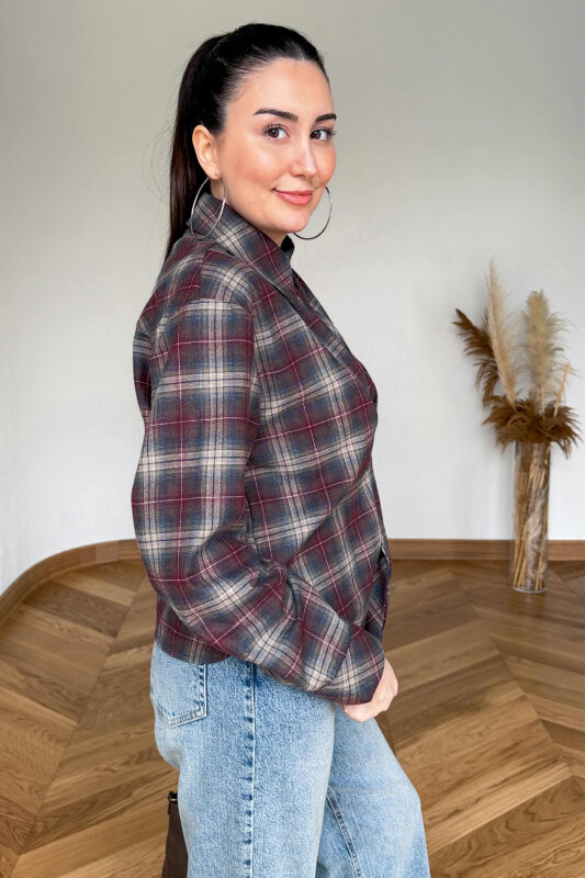 GML-253201 Bordo Ekose Vatkalı Tasarım Kesim Gömlek - 3