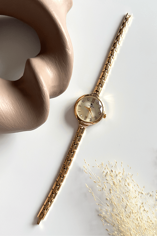 Hazel Beyaz Kadran Gold Metal Kordon Kadın Kol Saati - 1