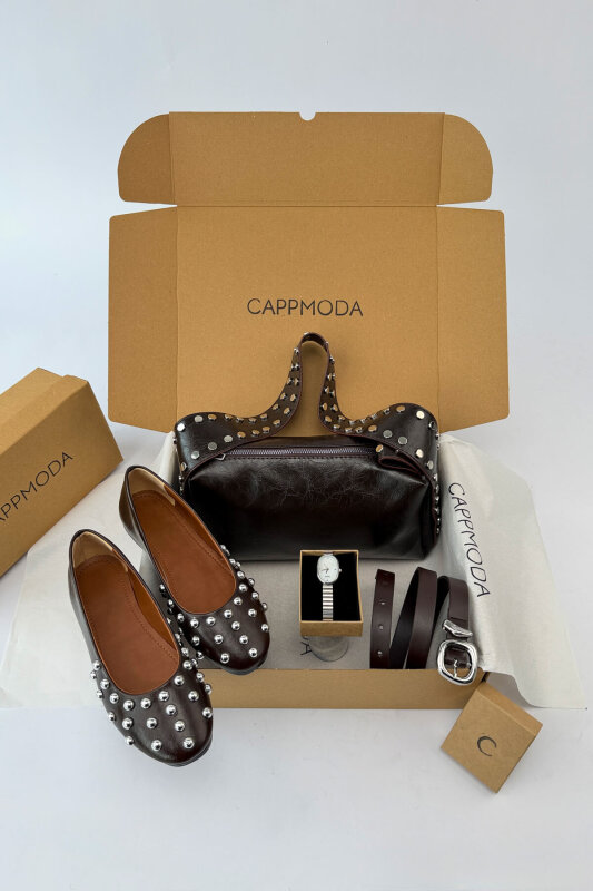 Icon Serisi Acı Kahve Rugan Babet-Çanta-Kemer-Saat Seti - 1