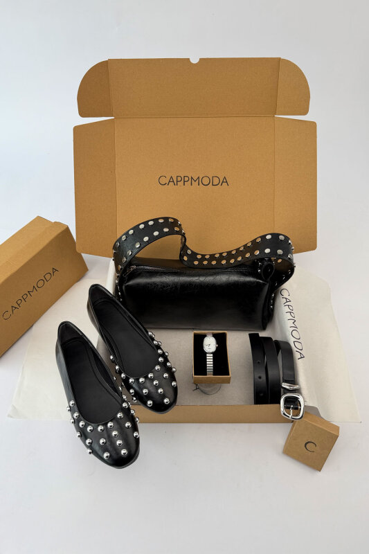 Icon Serisi Siyah Rugan Babet-Çanta-Kemer-Saat Seti - 1