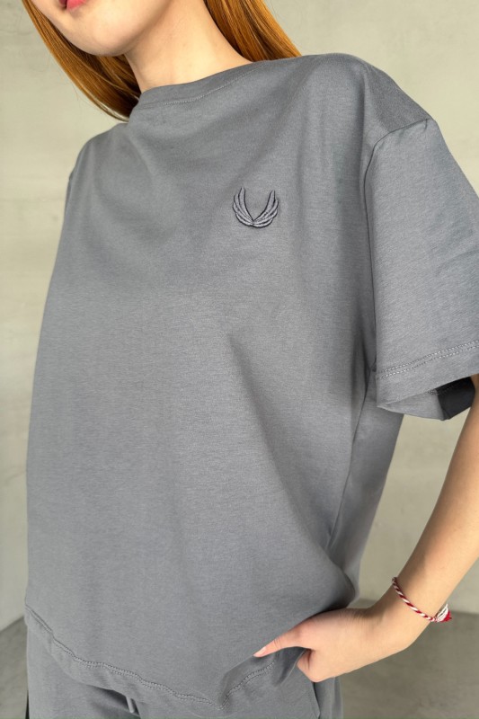 İND-20312 Füme Yaprak Desenli Tişört - 2