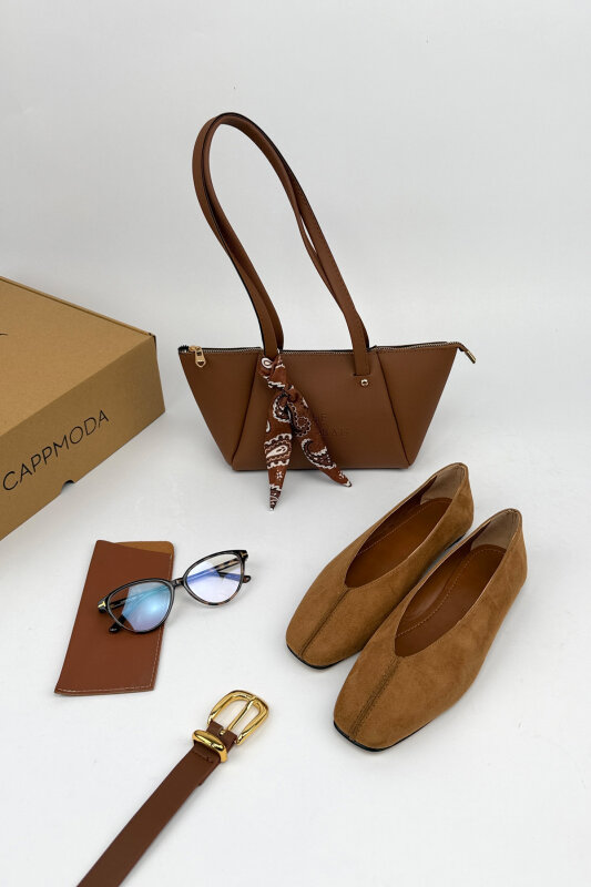 Jade Serisi Taba Süet Babet-Çanta-Kemer-Gözlük Seti - 1