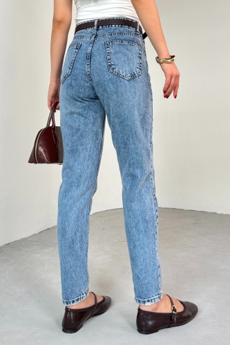 JEAN-08124 Buz Mavisi Taşlamalı Süper Kalıp Momfit Jean - 4