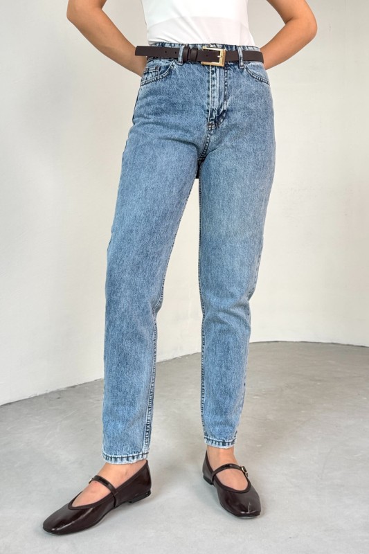 JEAN-08124 Buz Mavisi Taşlamalı Süper Kalıp Momfit Jean - 6