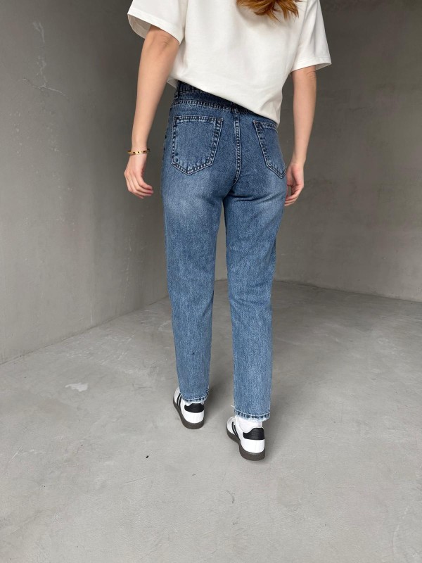 JEAN-08124 Mavi Taşlamalı Süper Kalıp Momfit Jean - 4