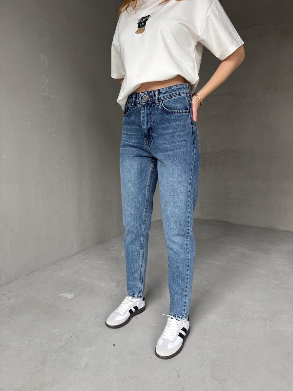 JEAN-08124 Mavi Taşlamalı Süper Kalıp Momfit Jean - 1