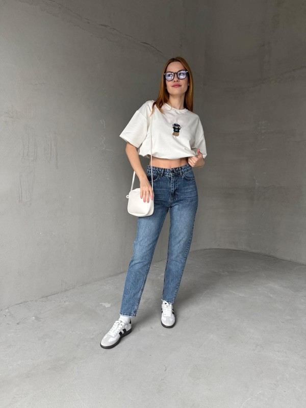 JEAN-08124 Mavi Taşlamalı Süper Kalıp Momfit Jean - 2