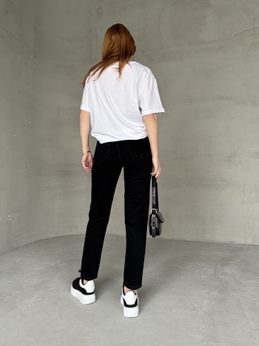 JEAN-08124 Siyah Taşlamalı Süper Kalıp Momfit Jean - 4