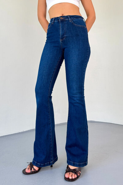 JEAN-08125 Koyu Mavi Yüksek Bel Likralı İspanyol Jean - Cappmoda