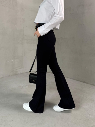 JEAN-08125 Siyah Yüksek Bel Likralı İspanyol Jean - 4