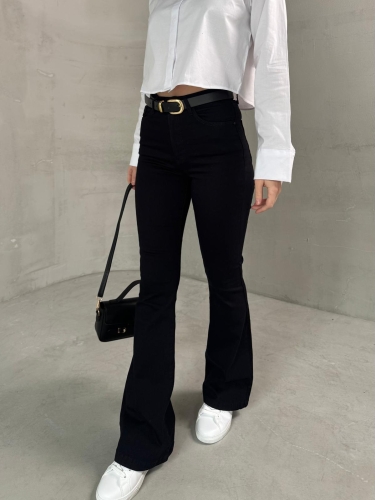 JEAN-08125 Siyah Yüksek Bel Likralı İspanyol Jean - 2