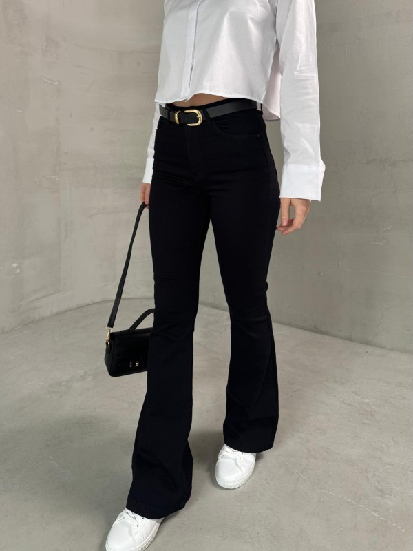 JEAN-08125 Siyah Yüksek Bel Likralı İspanyol Jean - 2