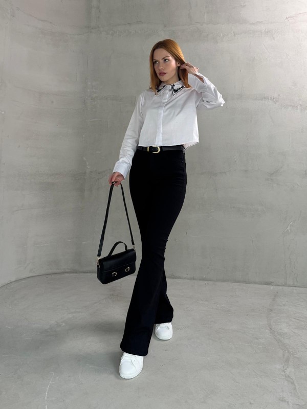 JEAN-08125 Siyah Yüksek Bel Likralı İspanyol Jean - 3