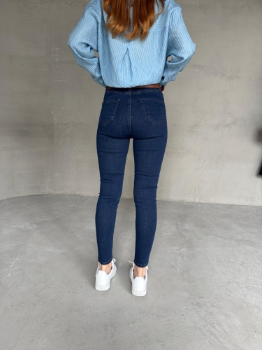 JEAN-08126 Koyu Mavi Yüksek Bel Likralı Skinny Jean - 5