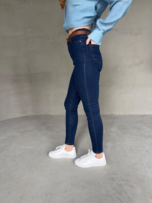 JEAN-08126 Koyu Mavi Yüksek Bel Likralı Skinny Jean - 2